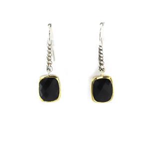 David Yurman Onyx Sterling Silver 18k Yellow Gold Dangle Earrings: This authentic pair of earrings are by David Yurman, they are crafted from sterling silver with 18k yellow gold accent. The pair comes with hook backs and a twisted wire design in sterling silver.