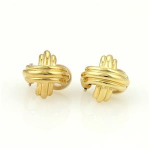 Tiffany & Co. 18K Yellow Gold Signature X Post Clip On Earrings 16mm: These authentic pair of yellow gold earrings is by Tiffany & Co. from the Signature collection. They feature Tiffany's Signature X ribbed design which will look absolutely gorgeous on your ears. Well