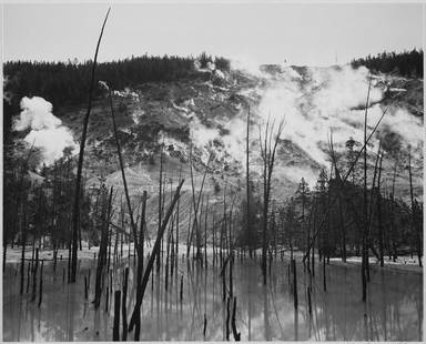 ANSEL ADAMS ** ROARING MOUNTAIN, YELLOWSTONE NATIONAL PARK **: Artist: Ansel Adams Title: Roaring Mountain, Yellowstone National Park Medium: Fine Art Reproduction Giclee on Canvas Image Size: Approximately 16 inches x 20 inches Framed: Unframed on Unstretched