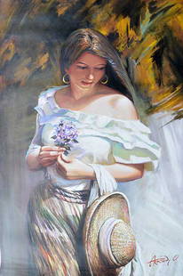 ARKADY **WOMEN IN WHITE ** SIGNED ORIGINAL ACRYLIC: Artist: Arkady Ostritski (b. 1948)Title: Woman in WhiteMedium: Acrylic on CanvasSignature: This one-of-a-kind work is hand-signed by the artist at the bottom of the imageImage Size: Approximately 47