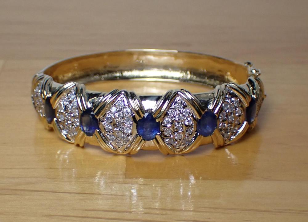 SAPPHIRE, DIAMOND AND GOLD BANGLE (1 of 4)