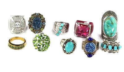Vintage Lot of 10 Rings Turquoise Lapis Enamel Sterling Silver (1 of 4)
