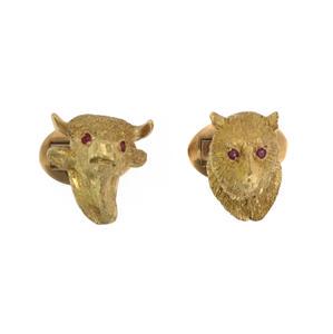 18k Yellow Gold Ruby Bull & Bear Stock Market 3D Symbol Stud Cufflinks (1 of 4)