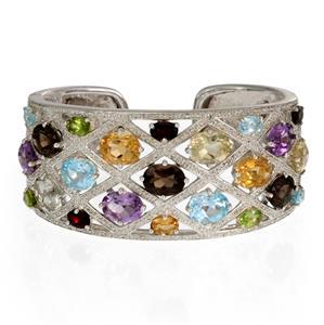 Michelle Albala Multicolor Gems Sterling 28mm Wide Cuff Bracelet (1 of 4)
