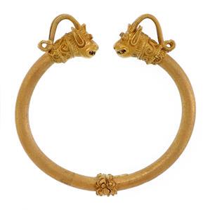 Estate 18k Yellow Gold Ruby Double Ram's Head Cuff Bracelet (1 of 4)