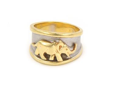 Vintage 18k Two Tone Gold Elephant Band Ring Size 9.25 (1 of 4)