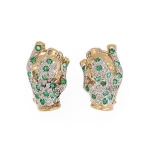 Estate Diamond Emerald 14k Two Tone Gold Panther Earrings (1 of 4)