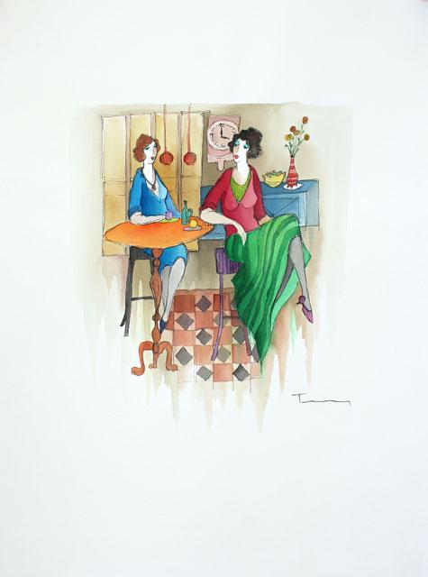 TARKAY ** CHATTY CATHYS ** ORIGINAL WATERCOLOR (1 of 3)