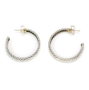 David Yurman 925 Silver 18k Gold 37.5mm Cable Hoop Earrings (1 of 4)