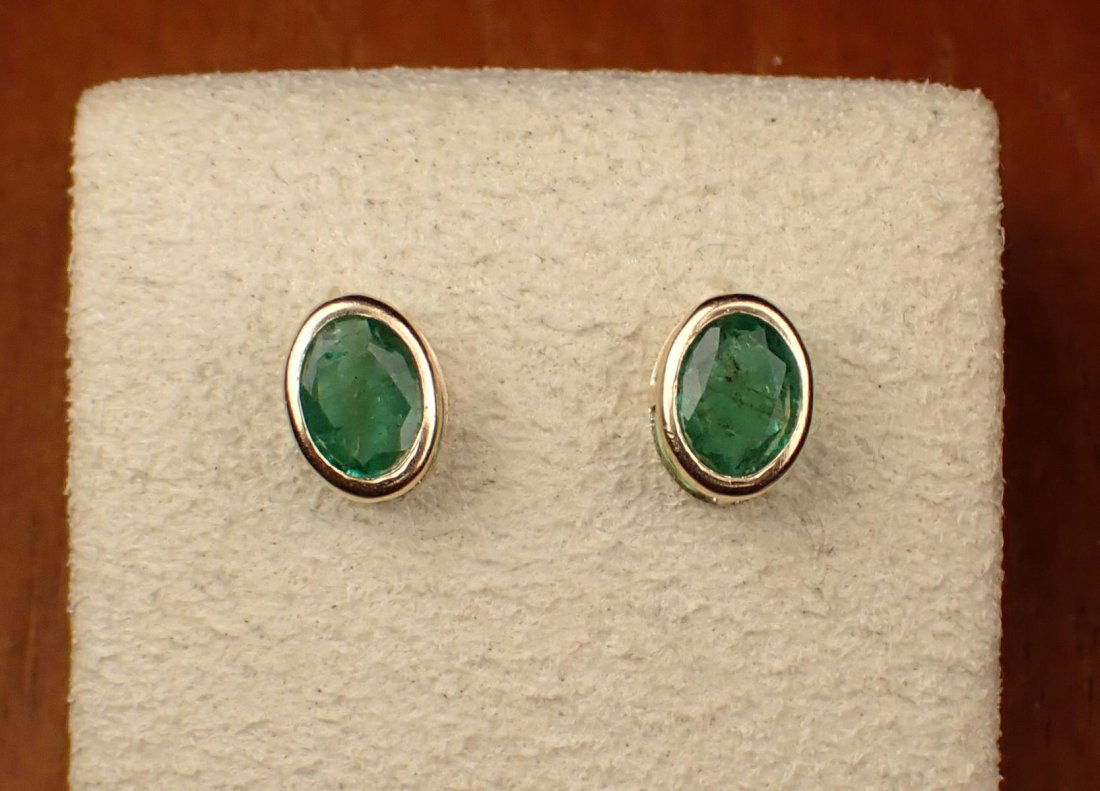 PAIR OF EMERALD AND DIAMOND EAR STUDS, each 14k (1 of 3)