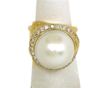 Gorgeous 18mm South Sea Pearl Diamond 18k Gold Cocktail Ring Size 9.5 (1 of 5)