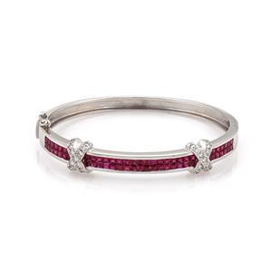 Estate 18k White Gold 4.65ct Diamond & Ruby X Design Bangle Bracelet (1 of 5)