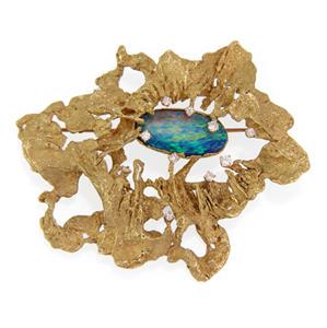 Ed Wiener Opal Diamond 18k Yellow Gold Large Textured Brooch (1 of 5)