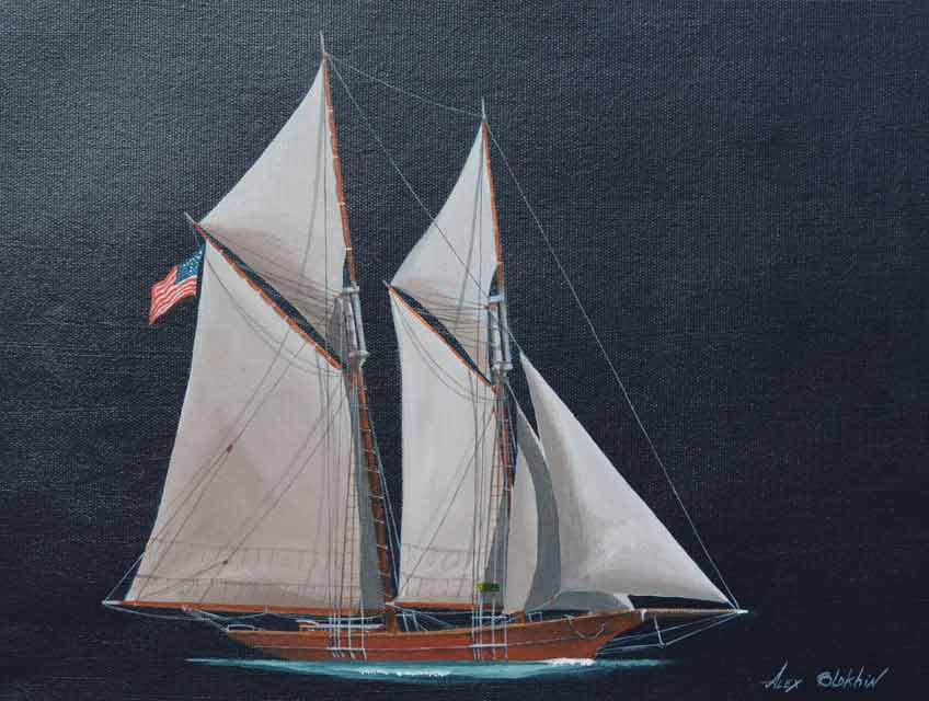 A. BLOKHIN ** TWO MASTED SCHOONER** ORGINAL ACRYLIC (1 of 2)