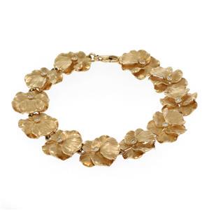 Vintage Diamond 14k Yellow Gold 17mm Wide Brushed Finish Flower Link Bracelet (1 of 5)