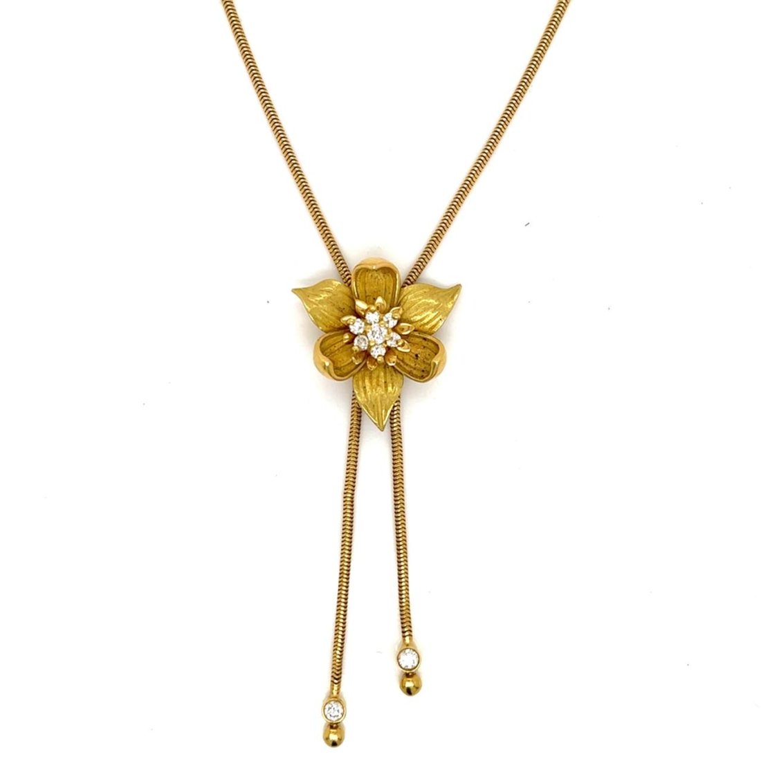 18K Yellow Gold Diamond Flower Necklace (1 of 3)