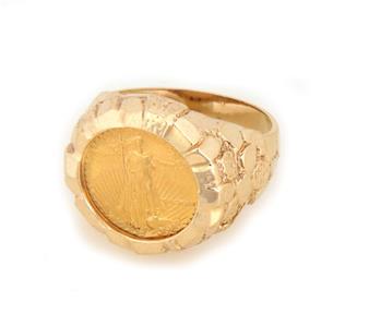 Men's Vintage 22k Liberty Gold Coin 14k Gold Nugget Ring Size 9.5 (1 of 6)