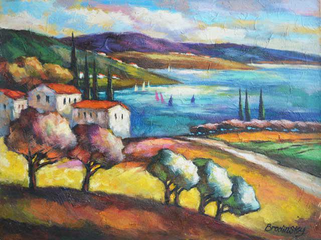 BRODINSKY **RELAXING VIEW** ORIGINAL ACRYLIC: Artist: Slava Brodinsky (b. 1955)Title: Relaxing ViewMedium: Acrylic on CanvasSignature: This one-of-a-kind work is hand-signed by the artist at the bottom of the imageImage Size: Approximately 29 