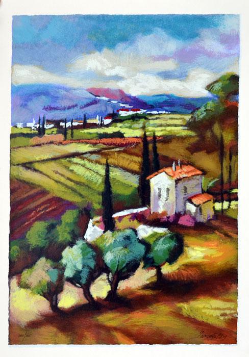 BRODINSKY **FIELDS VIEW ** SERIGRAPH: Artist: Slava Brodinsky (b. 1955) Title: Fields View Medium: Hand Embellished Serigraph on Paper Signature: This piece is hand-signed by the artist Limited Edition: 395 Image Size: Approximately 18 ¾