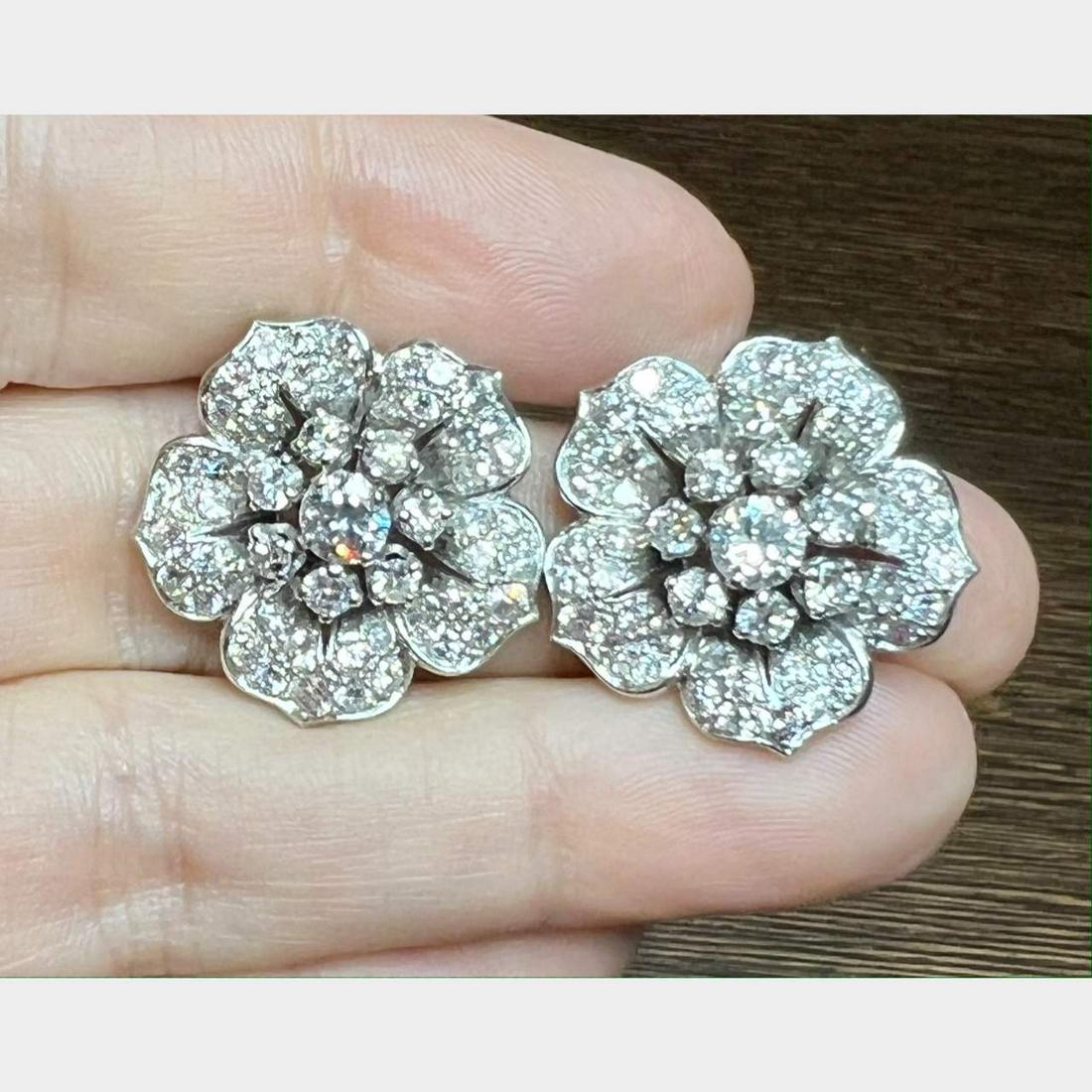Art Deco Platinum Diamond Flower Earrings (1 of 1)