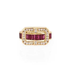 Charles Krypell 2.64ct Diamond Ruby 18k Yellow Gold Fancy Long Top Ring Size 6: This beautiful authentic ring is by designer Charles Krypell, it is crafted from 18k yellow gold with a high polished finish. The front of the ring has a stunning deisgner, rectangle shape frame set w