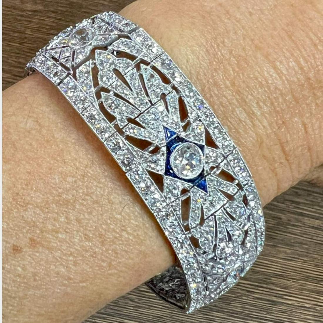 Art Deco Platinum Diamond & Sapphire Bracelet (1 of 3)