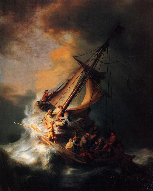 REMBRANDT **CHRIST IN THE STORM ON THE LAKE GENEZARETH** GICLEE: Artist: Rembrandt Title: Christ in the Storm on the Lake Genezareth Medium: Fine Art Giclee on Canvas Image Size: Approximately 32 inches x 25 ¾ inches Framed: Unframed on Unstretched Canvas Bi