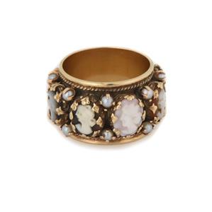 Vintage 13k Gold Mother of Pearl Shell Cameo Pearls Full Circle Wide Ring (1 of 5)