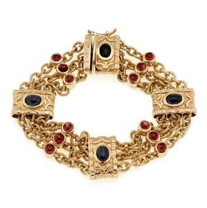 Estate 5.00ct Sapphire Tourmaline 18k Gold Fancy Link Bracelet (1 of 4)