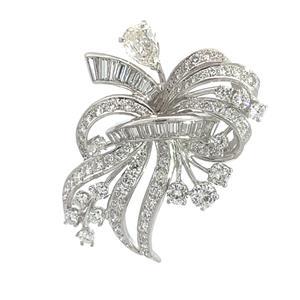 Platinum Diamond 39mm Long Ribbon Floral Bouquet Pendant Pin (1 of 5)