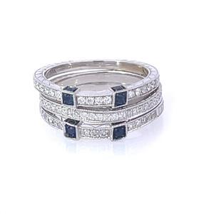 Set of 3 Diamond Sapphire Stack Band Ring in 14k White Gold (1 of 5)