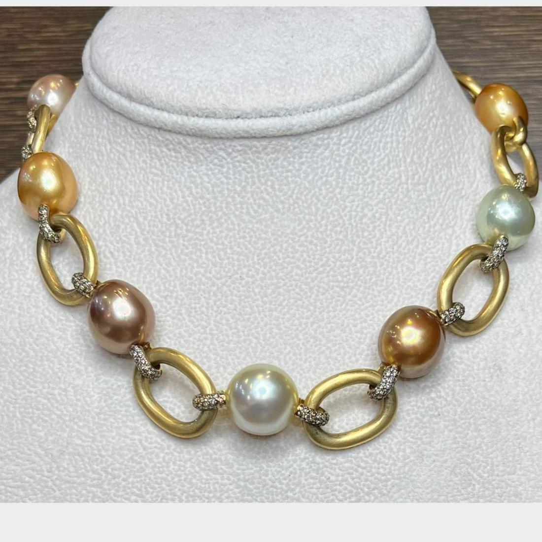 18K Yellow Gold South Sea Pearl & Diamond Necklace (1 of 3)