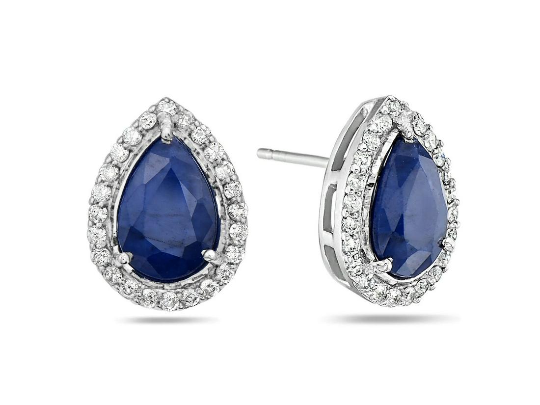 0.36Ct Diamond 4.55Ct Sapphire Studd Earring 14K white Gold (1 of 1)