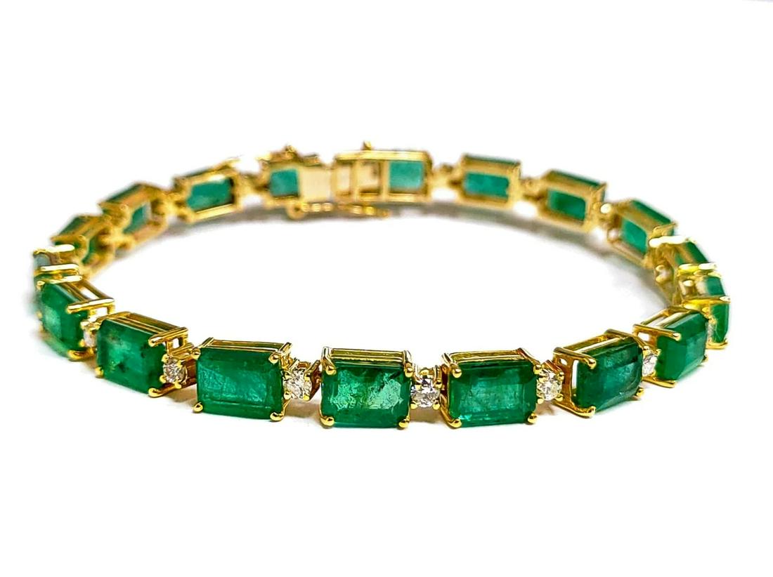 0.95Ct Diamond 17.00Ct Emerald Bracelet 14K Gold (1 of 1)