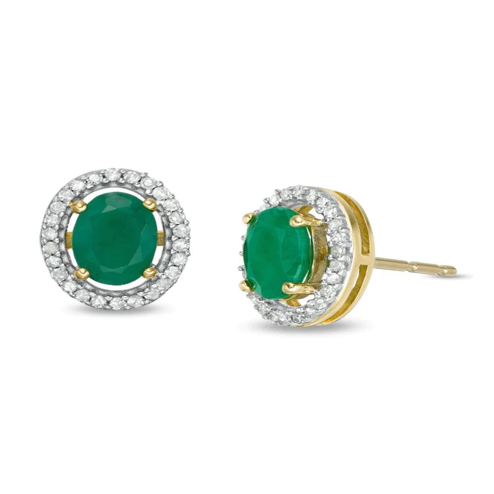 0.88Ct Emerald With 0.23Ct Diamond Halo Earrings in 14k Gold (1 of 2)