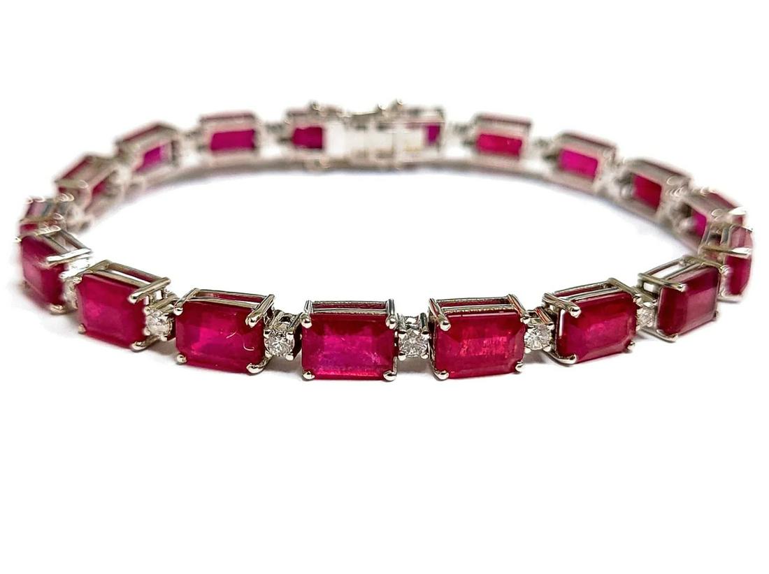 0.95Ct Diamond 27.20Ct Ruby Bracelet 14K White Gold (1 of 1)