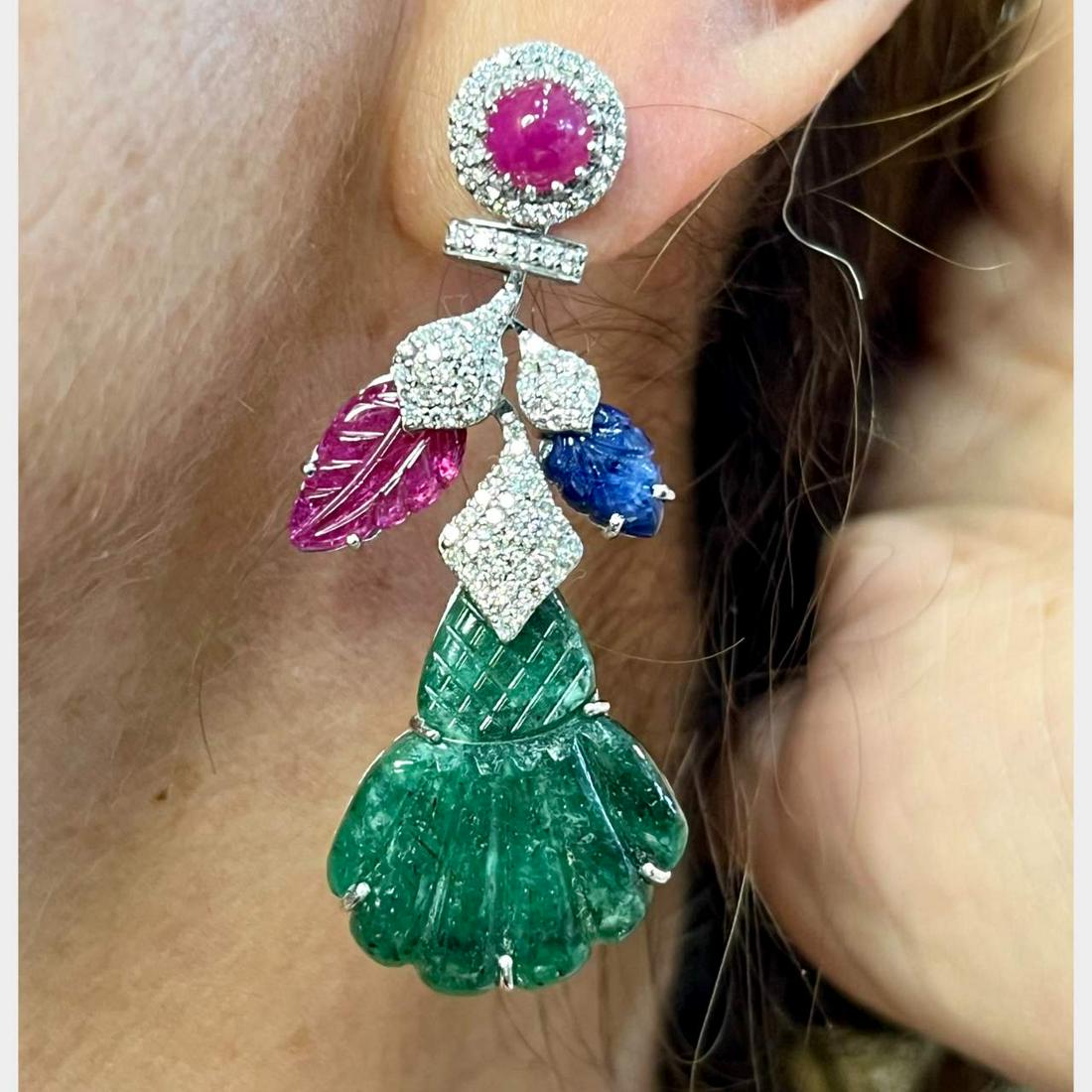 14K White Gold Diamond, Sapphire, Ruby, and Emerald Earrings (1 of 1)