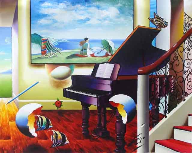 FERJO ** BEACH DAY ** ORIGINAL ACRYLIC: Artist: Ferjo (b. 1946) Title: Beach Day Medium: Original Acrylic on Canvas Signature: This one-of-a-kind work is hand-signed by the artist at the bottom of the image Image Size: Approximately 23 &fra