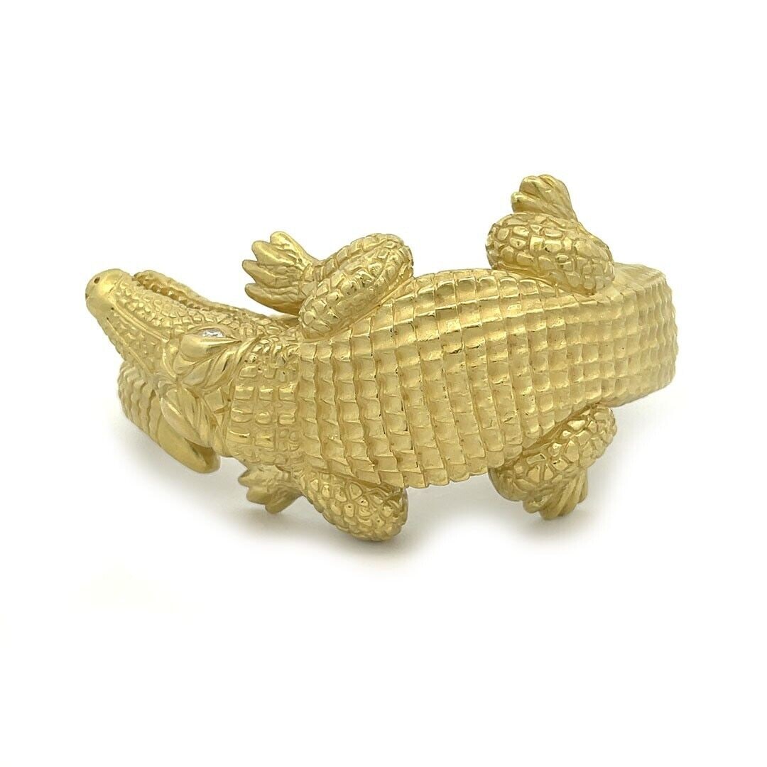 Kieselstein Cord Diamond 18k Yellow Gold 3D Alligator Cuff Bracelet 150.9g (1 of 8)