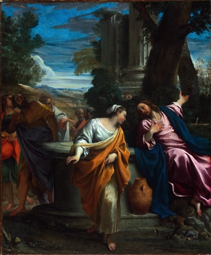 CARRACCI **CHRIST AND THE SAMARITAN WOMAN** GICLEE: Artist: Annibale Carracci Title: Christ and the Samaritan Woman Medium: Fine Art Reproduction Giclee on Canvas Image Size: Approximately 20 inches x 16 ½ inches Framed: Unframed on Unstretched Ca
