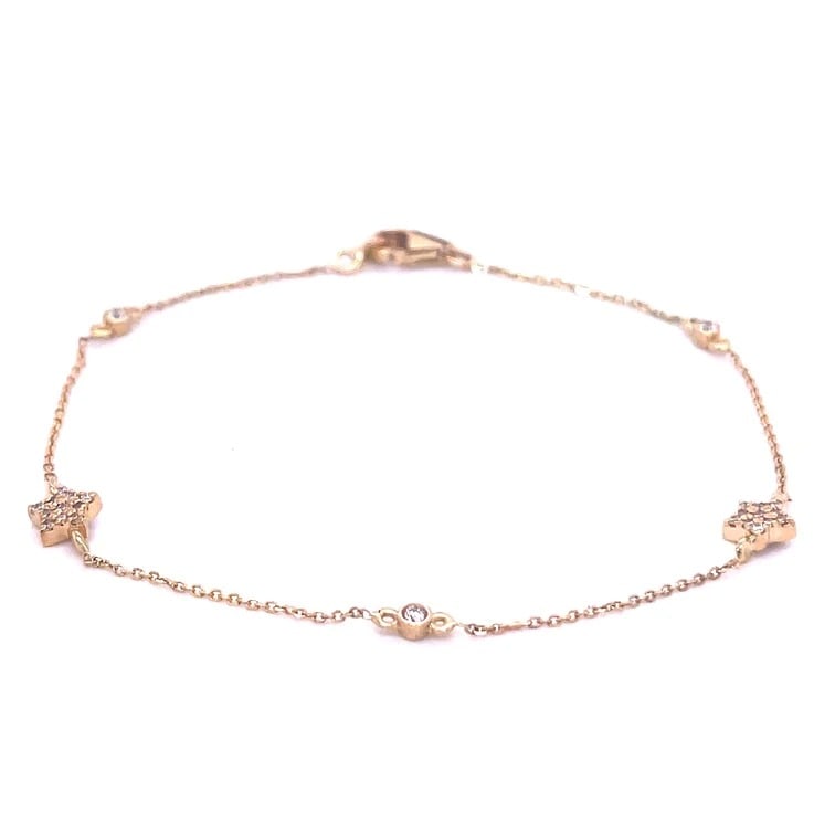 14KT YELLOW GOLD STAR DIAMOND BY THE YARD BRACLET: 14KT ROSE GOLD STAR DIAMOND BRACELET7 INCH LONGAVAILABLE IN CUSTOM LENGTH14KT GOLD WT. APPROX. 1.98 GRAMDIAMOND WT. APPROX. 0.22 CT7 INCH LONG