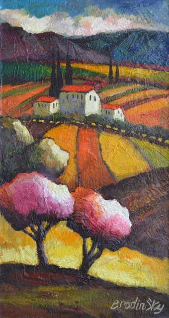 BRODINSKY ** COUNTRYSIDE LIVING ** ORIGINAL ACRYLIC: Artist: Slava Brodinsky (b. 1955) Title: Countryside Living Medium: Acrylic on Canvas Signature: This piece is hand-signed by the artist Image Size: Approximately 29 ½ inches x 15 ½ inch