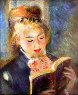 RENOIR ** A READING GIRL 1 ** GICLEE: Artist: Pierre-Auguste Renoir 1841-1919 Title: A Reading Girl 1 Medium: Fine Art Reproduction Giclee on Canvas Image Size: Approximately 20 inches x 16 ¼ inches Framed: Unframed on Unstretched