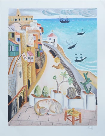 RUBIN ** PORT OF OLD JAFFA ** SIGNED LITHOGRAPH (1 of 2)