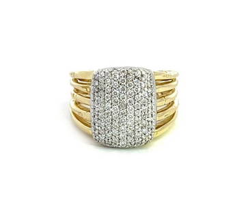 John Hardy Diamond 18k Gold 17 Bamboos Split Shank Ring Size 7: This gorgeous authentic ring is by John Hardy from his Bamboos Collection, it is crafted from 18k yellow and white gold featuring a rectangle shape top in white gold fully decorated with pave set diam