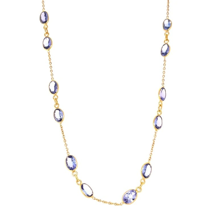 18KT GOLD BEZELED TANZANITE OVAL SHAPE NECKLACE (1 of 2)