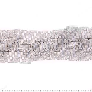 Art Deco 35.00 Ct. Diamond Bracelet: Art Deco 35.00 Ct. Diamond BraceletMounted with 35.00 Ct.* of DiamondsF-G Color VS1-SI1 ClarityPlatinumApproximately 7 inches in length, and 1.5 inches in widthWeight: 144.7 grams*approx. weight