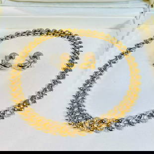 Van Cleef & Arpels French 18K Yellow Gold Necklace & Earring Set: Van Cleef & Arpels French 18K Yellow Gold Necklace & Earring SetNecklace 90.8 gramsSet with 215 Diamonds weighing app. 3.20 Ct.Earrings 16.0 gramsSet with app. 2.50 Ct. of DiamondsD-F Color, VVS-VS Cl