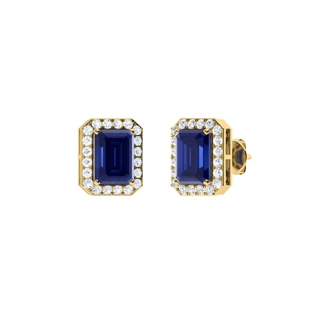 EARRING: 0.17Ct Diamond 1.9Ct Blue Sapphire Halo Earrings in 14k Gold