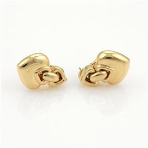 Bvlgari Bulgari 18k Yellow Gold Hearts Drop Earrings: These authentic Bvlgari earrings are finely crafted from solid 18k yellow gold with a fine polished finish. They feature two hearts the smaller top as an upside down heart and the large heart drop fro